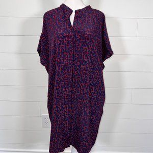 Prologue Navy and Red Short Sleeve Shirt Dress Size M